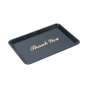 Black Plastic Tip Tray Gold Print &quot;Thank You&quot; 113 x 163mm