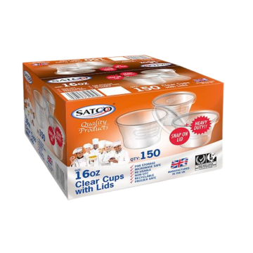 Satco 16oz Round Plastic Pots &amp; Lids M16 (Pack 150)