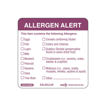 Removable Allergy Safety Labels 50 x 50mm / 2&quot; x 2&quot; (Pack 500)