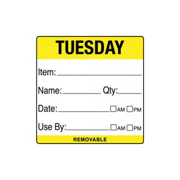 Tuesday Item / Date / Use By 50 x 50mm Food Labels (Pack 500)