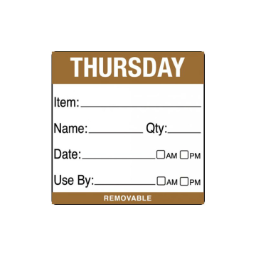 Thursday Item / Date / Use By 50 x 50mm Food Labels (Pack 500)