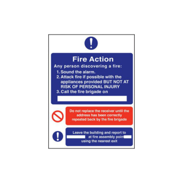 Self Adhesive Fire Action 3 Part Sticker 200 x 150mm