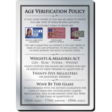 Brushed Silver 3 Part Age Verification Policy 35ml 297 x 210mm