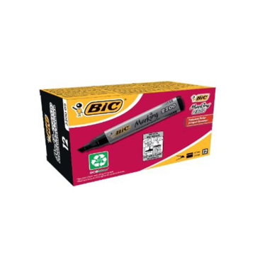 BIC ECO 2300 Black Permanent Marker Chisel Tip (Pack 12)