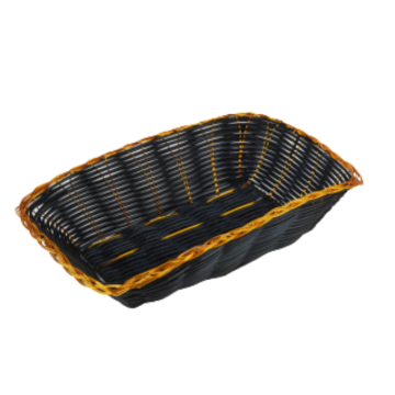 Black Rectangular Woven Basket with Gold Trim (23x15x6cm)