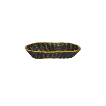 Black Oblong Woven Basket with Gold Trim (33x13x8cm)