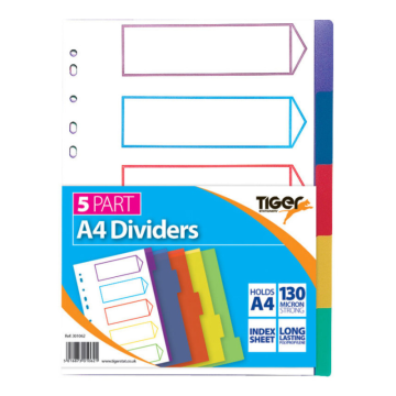 Tiger A4 5 Part PP Dividers