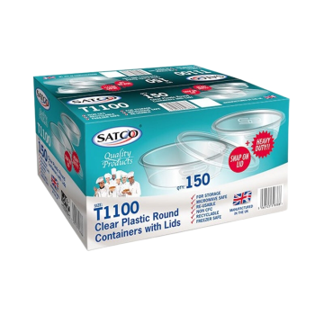 Satco 1100ml Round Container &amp; Lid (Pack 150)