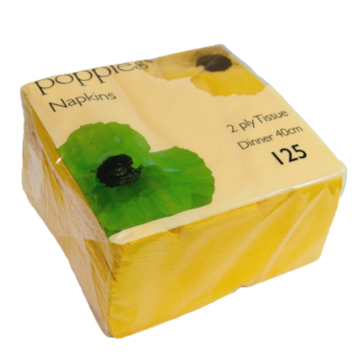 Dinner Napkin 2ply 40cm Yellow (Pack 125) [125/16]