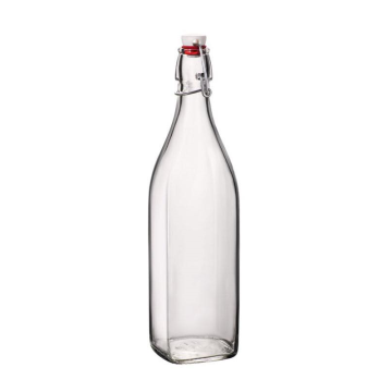 Swing Lid Square Glass Water Bottle 1 Litre