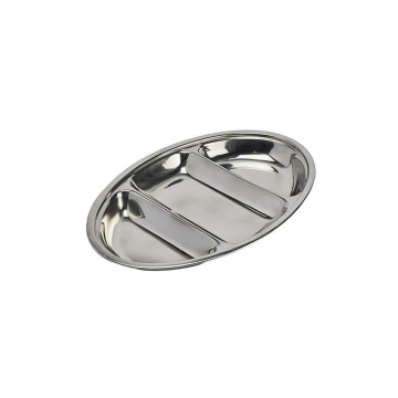 Oval Vegetable Dish Stainless Steel 3 Division 50cm