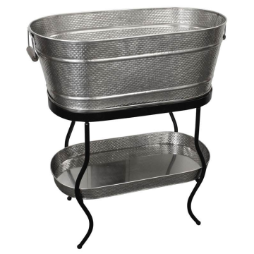 Brickhouse Stainless Steel Beverage tub Set, Black Metal Stand 27.5x15x32 Inch