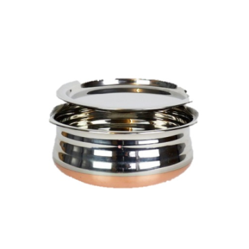 Stainless Steel Round Urli Serving Dish with Copper Bottom &amp; Lid 7&quot;