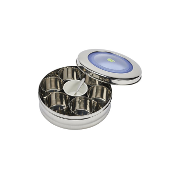Round Stainless Steel See Through JVL Masala Daba / Spice box 19.5x7cm 7 compartments