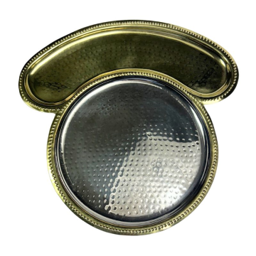 Brass Plated Hammered Moon Thali Tray with Plate