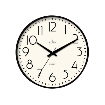 Acctim Earl 250mm Analog Wall Clock, Non Ticking sweep seconds hand - Black