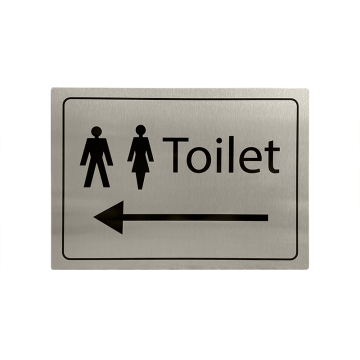 Aluminium Toilets Sign Arrow Left with Symbols A4 Landscape