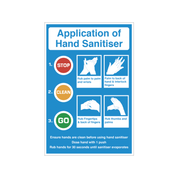 300x200mm Application of hand sanitiser, self adhesive vinyl notice
