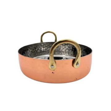 Copper Plated Hammered Round Serving Dish with Brass Handles 15cm x 4cm