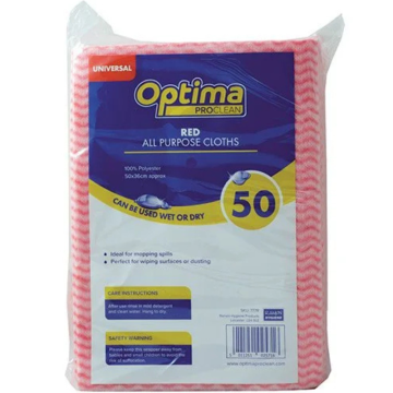 Optima Economy All Purpose Cloths Red 50 x 33cm (Pack 50)