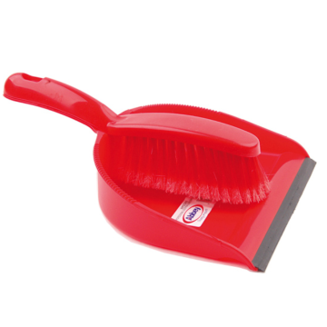Professional Dustpan Brush with Soft Bristles in Red