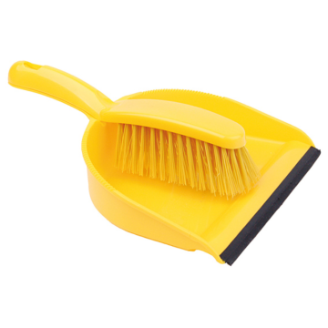 Professional Dustpan Brush with Stiff Bristles in Yellow