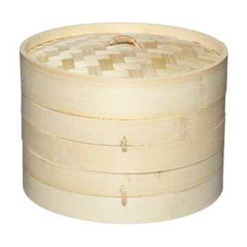 World of Flavours Oriental Medium Two Tier Bamboo Steamer and Lid 20cm