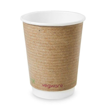 Vegware Biodegradable 12oz Double Wall Brown Kraft Coffee Cup (Pack 25) [20]
