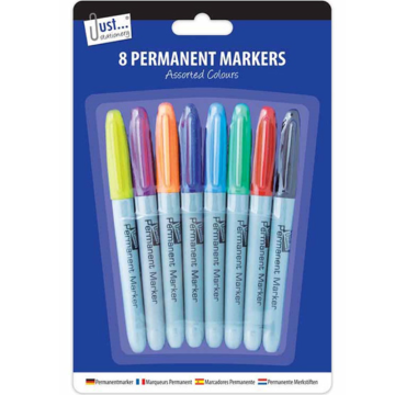 Just Stationery Permanent Markers In Assorted Colours (Pack of 8)