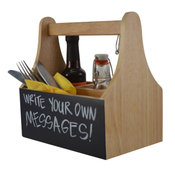 Natural Wooden 4 Compartment Table Caddy with Chalkboard