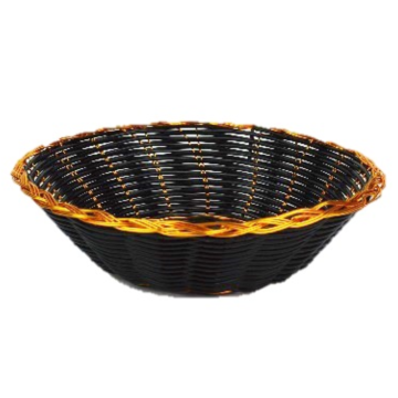 Black Round Woven Basket with Gold Trim (18x5cm)