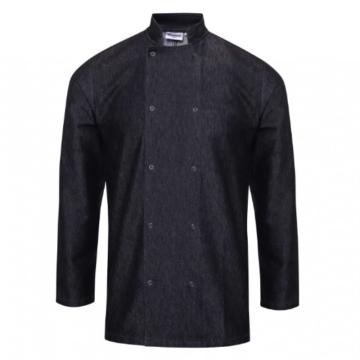 Denim Chef&#039;s Jacket Long Sleeve Black in Small