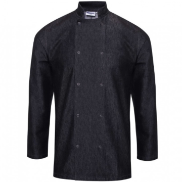Denim Chef&#039;s Jacket Long Sleeve Black in Medium