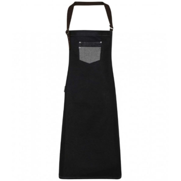 Denim Bib Apron Black with Faux Leather Strap 72 x 86 cm