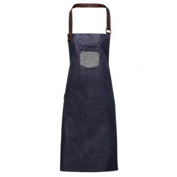 Denim Bib Apron Indigo with Faux Leather Strap 72 x 86 cm