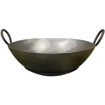 Round Black Iron Karahi Double Base 26&quot;