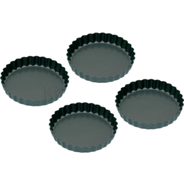 KitchenCraft Set of Four Non-Stick Mini Fluted Flan Tins 10cm (Pack4)