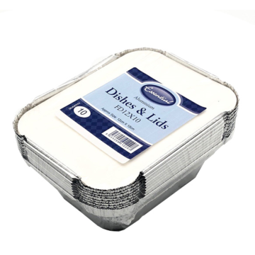 Essential Aluminium Foil Container &amp; Lid 12x10cm (Pack 10)