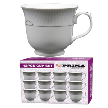 Prima 12 Tea Cups Silver Dot Design (Pack 12)