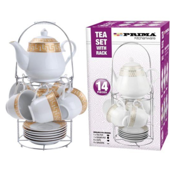Prima 14pcs Tea Cup Set Golden Greek Design (Pack 14)