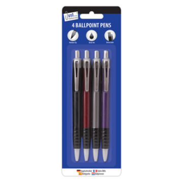 Just Stationery 4 Ball Point Pens (Pack 4)
