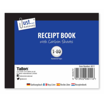 Just Stationery Receipt Book, Half size 80 sets