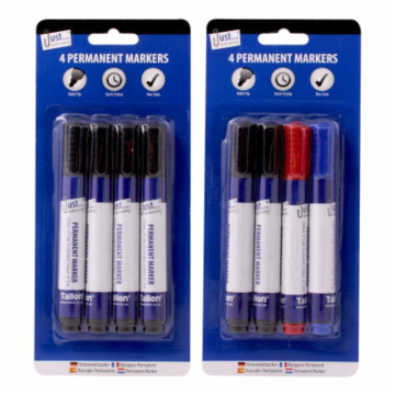 Just Stationery 4 Permanent Markers Bullet Tip (Pack 4)