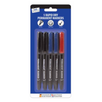 Just Stationery 5 Rapid Dry Permanent Markers (Pack 5)