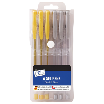 Just Stationery 6 Silver &amp; Gold Gel Ink Pens (Pack 6)
