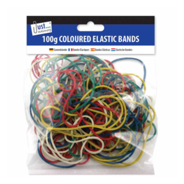 Just Stationery Coloured Elastic Bands 100gm