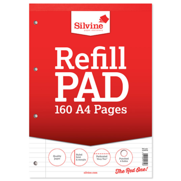 Silvine A4 Refil Pad 160 Pages Lined with Margin Perforated