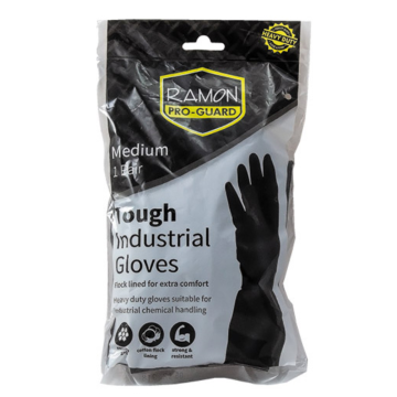 Tough Industrial Black Rubber Gloves 1 Pair Medium