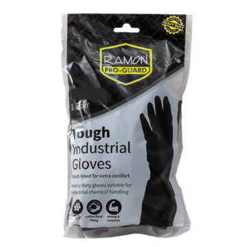 Tough Industrial Black Rubber Gloves 1 Pair Large