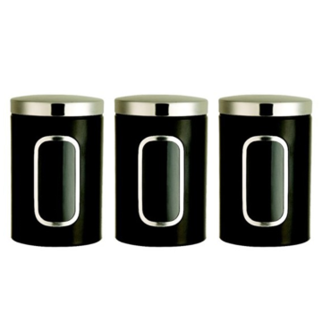 Royal Cuisine Black Canister Set / Tea, Coffee, Sugar (Pack 3)